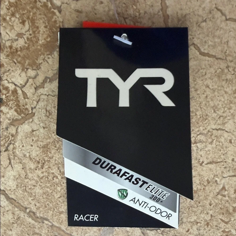 NWT W32 TYR Phoenix Splice Racer Swimsuit Brief Durafast Elite Navy/White
